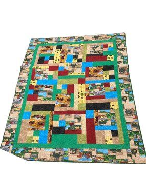 Handmade John Deere Tractor Country Style Quilt Blanket 73" X 58" Small Twin
